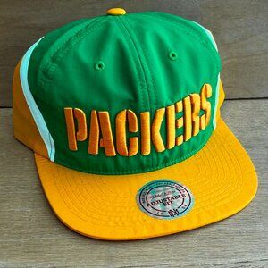MITCHELL & NESS GREEN BAY PACKERS WORDMARK PRO CROWN SNAPBACK HAT NEW